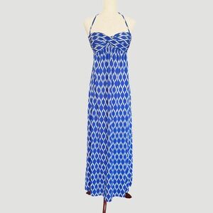 Robin Piccone Java Ikat Halter Maxi Dress Built-in Cups‎ S M Blue Boho coastal